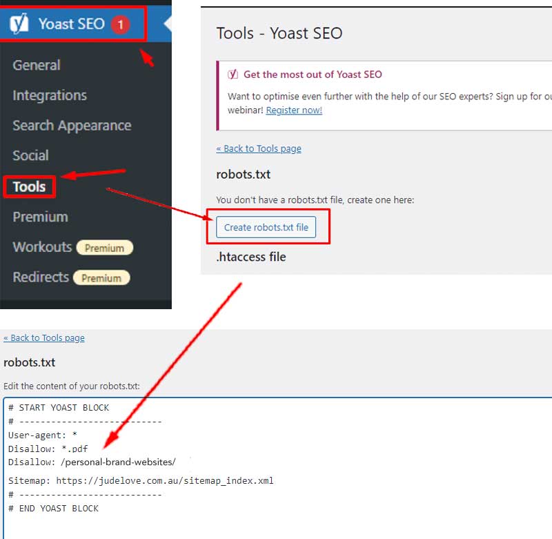 Disallow urls via robots.txt file in yoast seo plugin